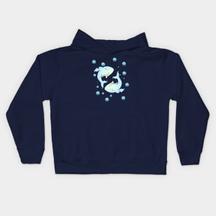 Two Kawaii Light Blue Fish with Bubbles Kids Hoodie